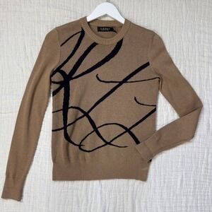 Lauren Ralph Lauren Sweater XS Brown Black Knit Crewneck Pullover Womens Casual
